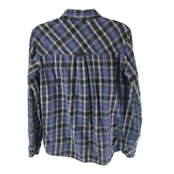 Flyshacker Mens Flannel Shirt Button Down Chest Pockets Cotton Plaid Blue S - Picture 2 of 3